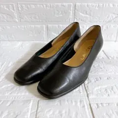 LANCEL✨レザー パンプス 黒 スクエアトゥ チャンキーヒール 22.5