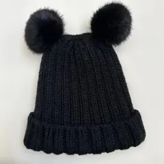 H&M ブラック ニット帽 ファー付きポンポン