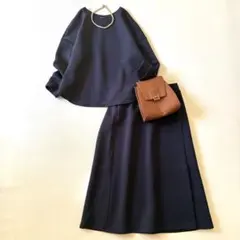 【美品・大きいサイズ】インディヴィ　ダンボールニットセットアップ　ネイビー