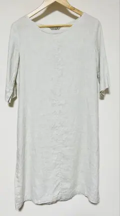 フォグリネンワーク　 生成り　七分袖ワンピース