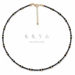 ブラック×ゴールド ビーズネックレスハンドメイド