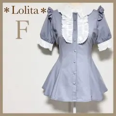 ロリータ 半袖アクセサリーリボントップス ペプラムブラウス フリル バックリボン