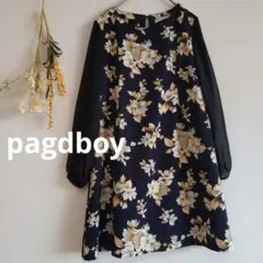 ページボーイ 花柄シフォン袖ワンピース【F】長袖 透け感あり 裏地ありのサムネイル
