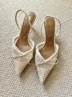 ZARA メッシュ スリングバック ミュール ホワイト 38美品