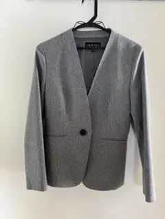 美品★INDIVI ノーカラージャケット グレー