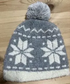 無印良品 キッズ ニット帽 ポンポン付き グレー