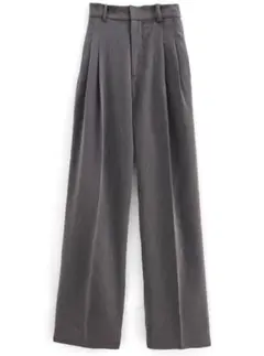 GRL タックセンタープレスストレートワイドパンツ[ai36]グレー　M