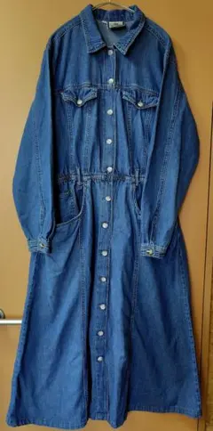 デニム長袖ワンピースロング丈カジュアル系シンプルナチュラル系可愛い服お出かけ
