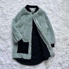 ミントグリーン ボアジャケット 切替 ポケット ノームコア 韓国系 フェミニン