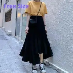 個性派 アシンメトリー スカート ティアード プリーツ ロング 黒 変形 アシメ