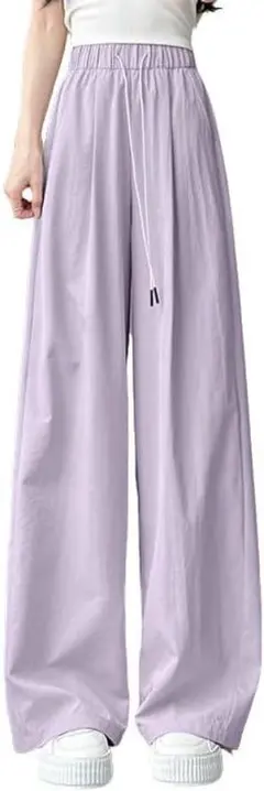 涼感ワイドパンツ レディース 速乾通気 薄手 ロングパンツ ポケット付き L 紫