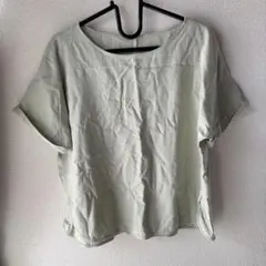 リネン混　ボートネックT ブラウス　グリーンのサムネイル