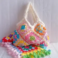 お値下げ❤️一点もの キラもこトートバッグ カラフルパッチワークデザイン