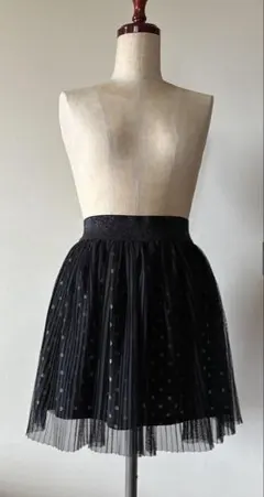 ドット柄 プリーツ ミニスカート ブラックのサムネイル