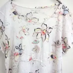 ANN TAYLOR アンテイラー 花柄 半袖 Tシャツ カットソー XL 白のサムネイル