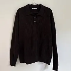 ZARA ダークブラウン リブ編みポロセーター M