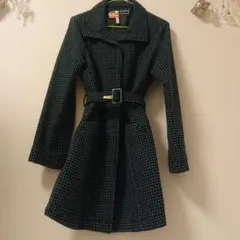 濃緑 ドット柄 ロングコート
