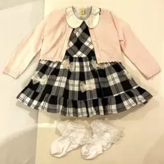 80cm チェックワンピース & カーディガン & 靴下