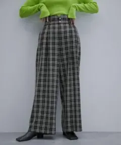 2タックワイドパンツ　アダムエロペ　チェック　スラックス