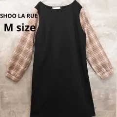 シューラルー チェック袖ワンピース♡大人可愛いブラック×ブラウン新品