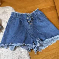 デニムブルー フリンジショートパンツ Mサイズ