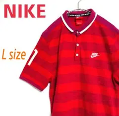 NIKE ナイキ 赤色 ボーダー柄 ポロシャツ 刺繍ワンポイントロゴ