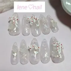 lene♡nail 現品ドットリボンローズハートホロネイル韓国ワンホンネイル