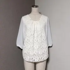 ミッシュマッシュ パール ビジュー 起毛 レース シフォン ブラウス