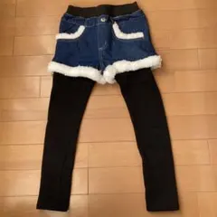 【試着のみ】裏起毛レギンス付　デニムショートパンツ120