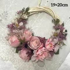 【匿名配送】ピンクローズのフラワーリース＊三日月リース＊造花リース＊玄関リースのサムネイル