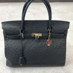 ◆JRA認定 オーストリッチレザー ブラック ハンドバッグトートバッグ