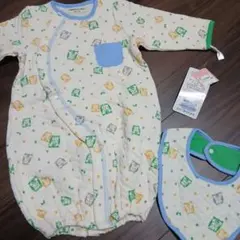 フクロウ柄ロンパース・ビブセット 50~70cm