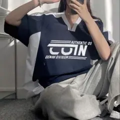 新品タグ付✨DAZY Vネック シャカシャカ プルオーバー シャツ 紺 白 M