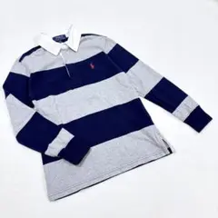 【ポロラルフローレン】8 長袖 カットソー シャツ ボーダー ラガーシャツ ロゴ