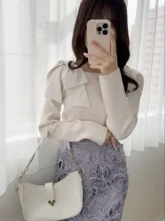 新品 オフショルダーリボンストラップニットトップス[mb1546]