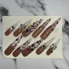 【おまけ付き】ネイルチップ ガーリー ロングネイル レオパード ヒョウ柄