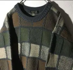 【個性派古着】日本製　立体編みセーター　総柄ニット　 マルチカラー ヴィンテージ