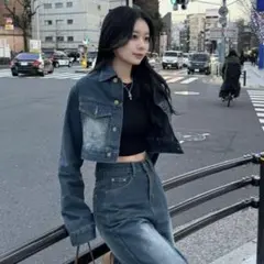 trifle デニムセットアップ クロップドジャケット ワイドパンツ - メルカリ