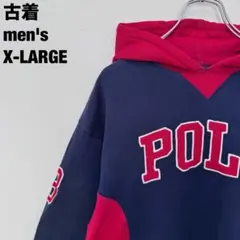 古着 Polo by Ralph Lauren パーカー 刺繍 ネイビー XL
