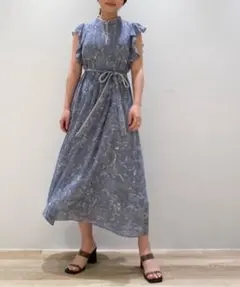 スナイデル　Snidel マーブルフラワー柄ワンピース　ブルー