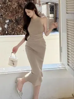 ノースリーブニットロングワンピース ワンホン