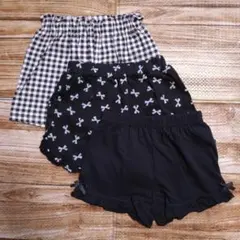 新品 未使用 ショートパンツ チェック リボン 総柄 黒 女の子 90