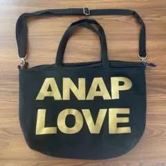ANAP ロゴ入り 2WAYショルダートートバッグ ブラック×ゴールドのサムネイル