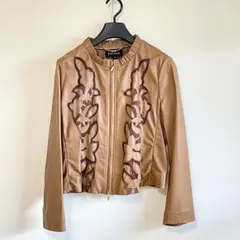 ESCADA エスカーダ 羊革 透かし 花柄 レザー ノーカラー ジャケット