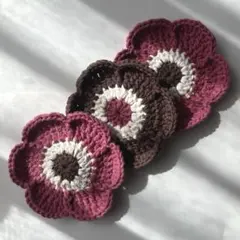 コースター ハンドメイド 編み物 フラワーモチーフ 3枚セット
