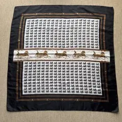 セリーヌ ヴィンテージ 馬車柄 大判スカーフ ブラック シルク レトロ