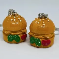 【ハンバーガー】キーホルダー キラキラ ラメ 2点セット チャーム 小物 食玩