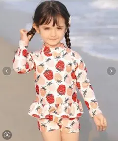 サマーセール✿110 女の子 ラッシュガード 水着 帽子付き 長袖 フリル 3点