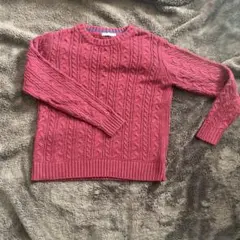 赤 ケーブルニット 長袖セーター