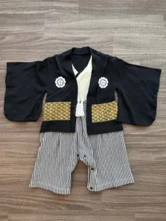 黒と白のストライプ着物スタイルベビー服